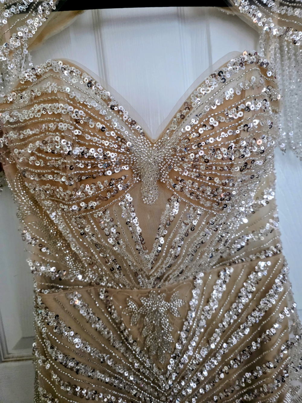 Strapless Sequined Champagne Evening Gown - Picture 3 of 5